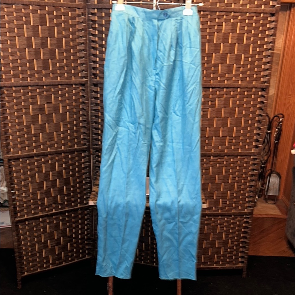 Marc D’Alcy Paris 80’s vintage Blue High-Waisted 100% silk pants, size 6